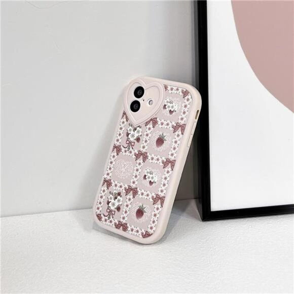 Lace Floral Strawberry Bow iPhone 16 Case Soft Pink Kawaii Shockproof - Picture 5 of 7